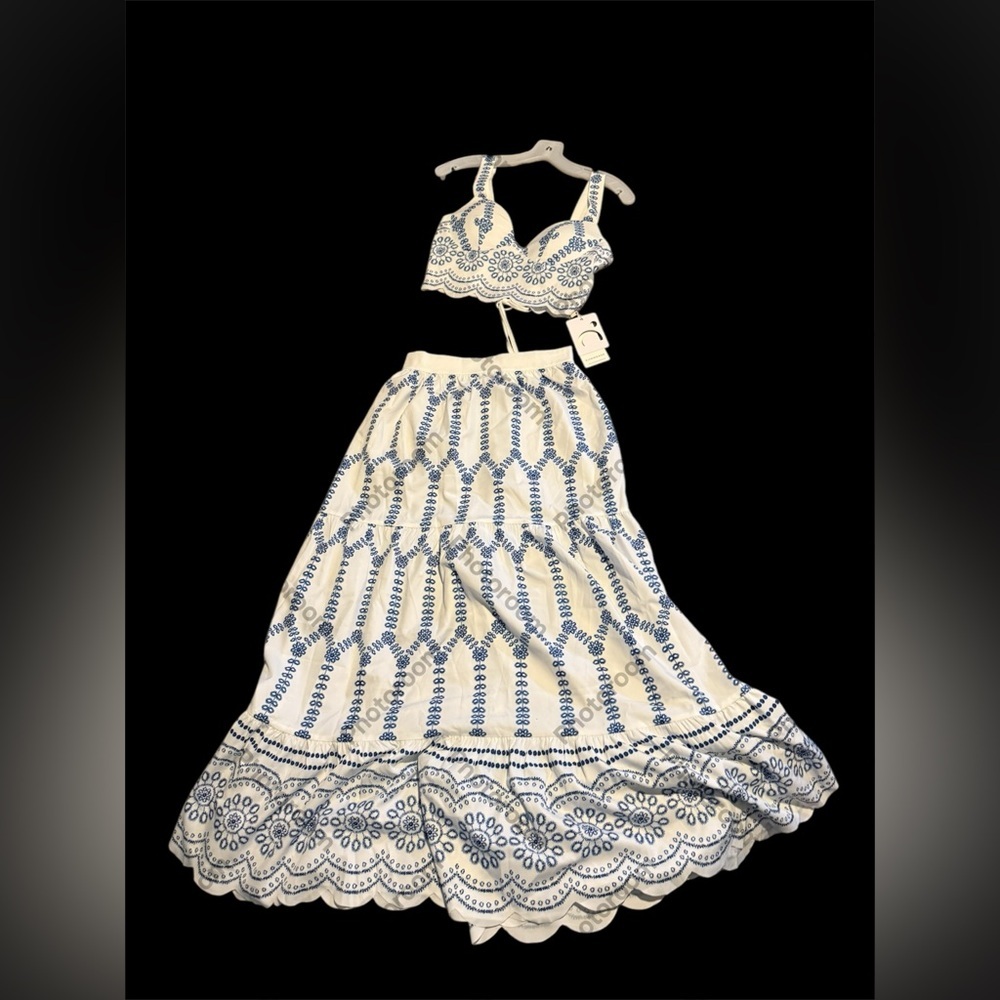 Elegant Blue and White Women's Two-Piece Set